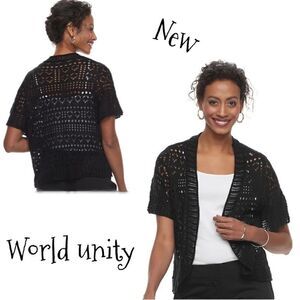 NWT BLACK OPEN KNIT SHUG CARDIGAN sz M